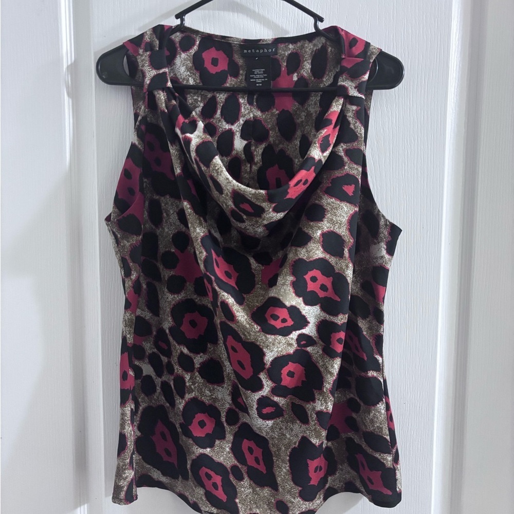 Metaphor Black and Pink Leopard Print Cowl Neck Blouse